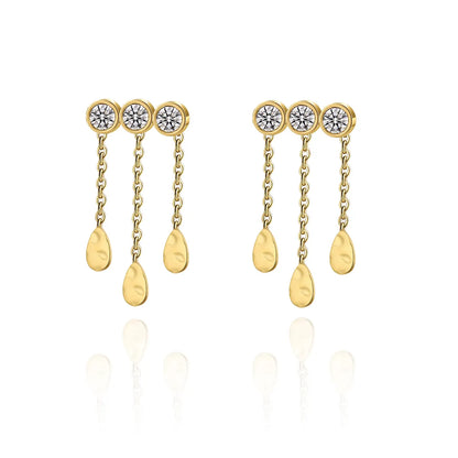 1 Pair Fashion Round Water Droplets Tassel Titanium Steel Zircon 18k Gold Plated Drop Earrings