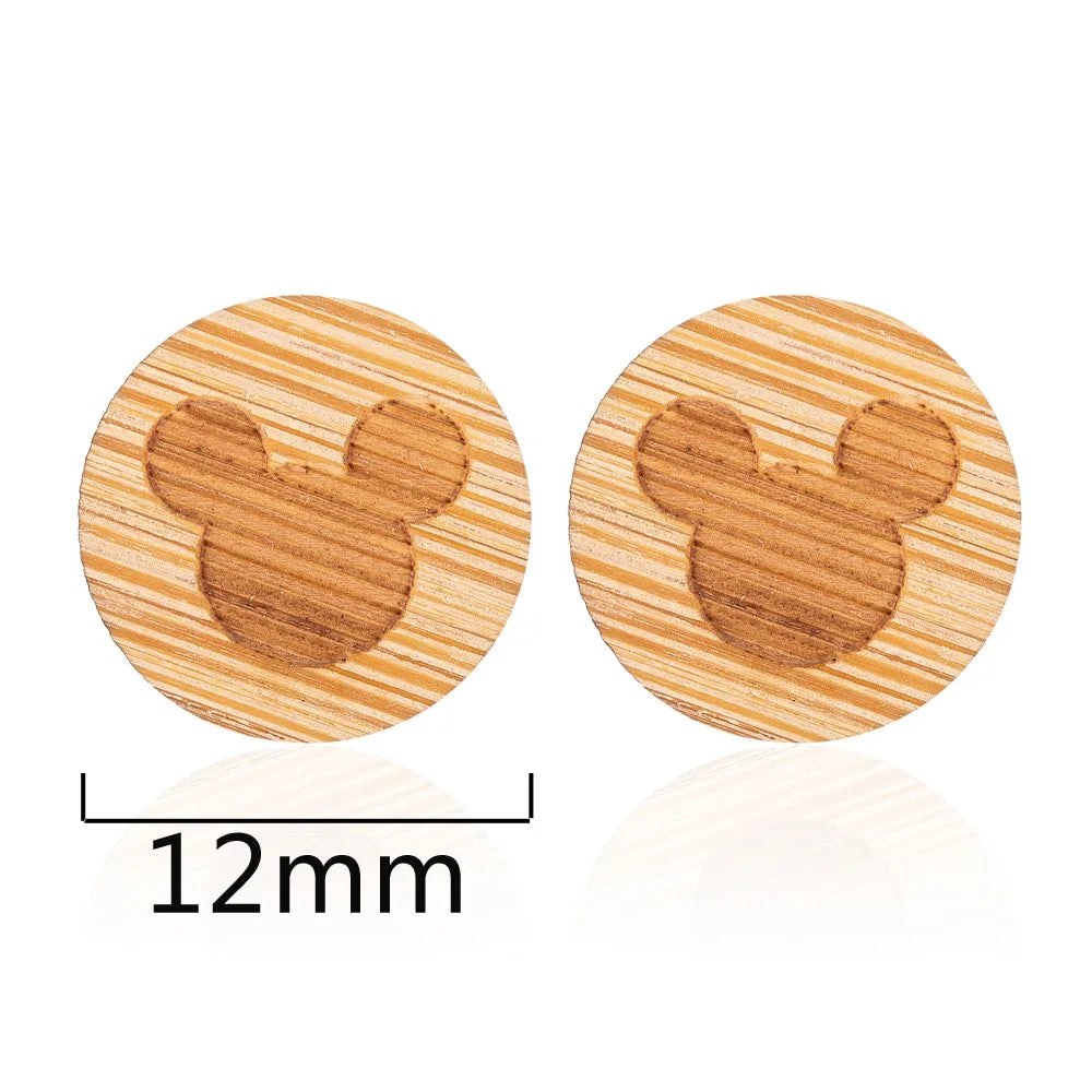 Fashion Round Wood Women'S Ear Studs 1 Pair