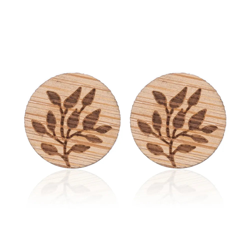 Fashion Round Wood Women'S Ear Studs 1 Pair