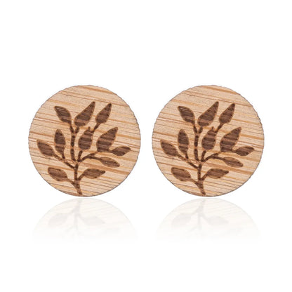 Fashion Round Wood Women'S Ear Studs 1 Pair