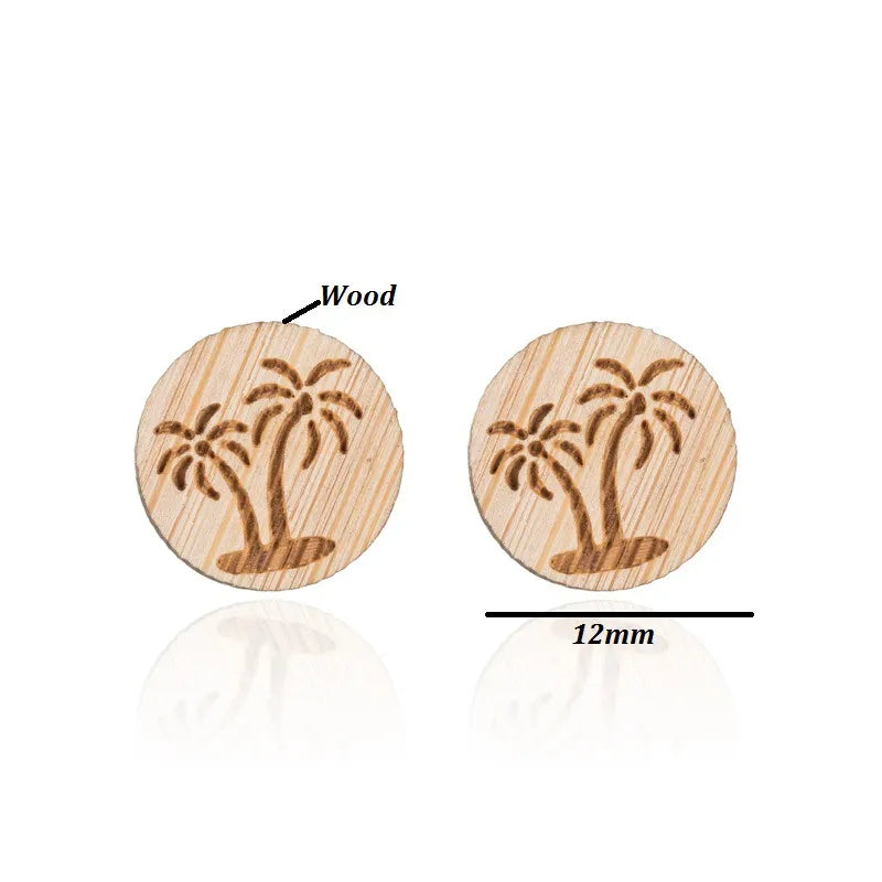 Fashion Round Wood Women'S Ear Studs 1 Pair