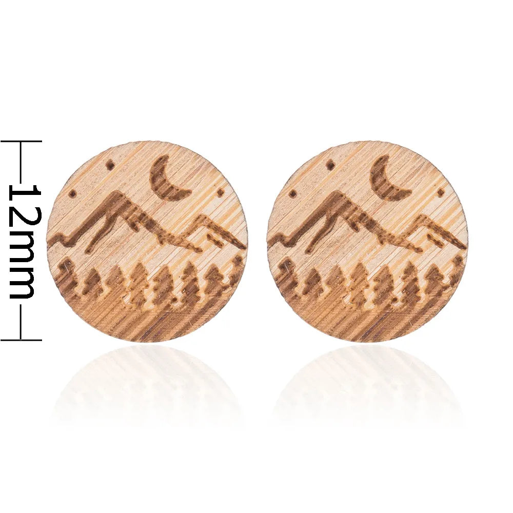 Fashion Round Wood Women'S Ear Studs 1 Pair