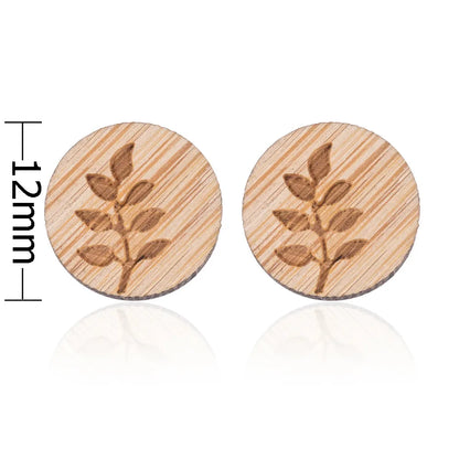 Fashion Round Wood Women'S Ear Studs 1 Pair