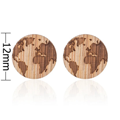 Fashion Round Wood Women'S Ear Studs 1 Pair