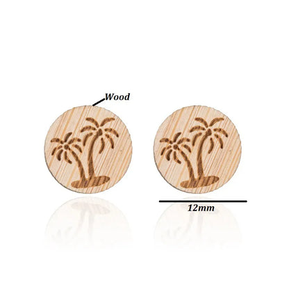 Fashion Round Wood Women'S Ear Studs 1 Pair