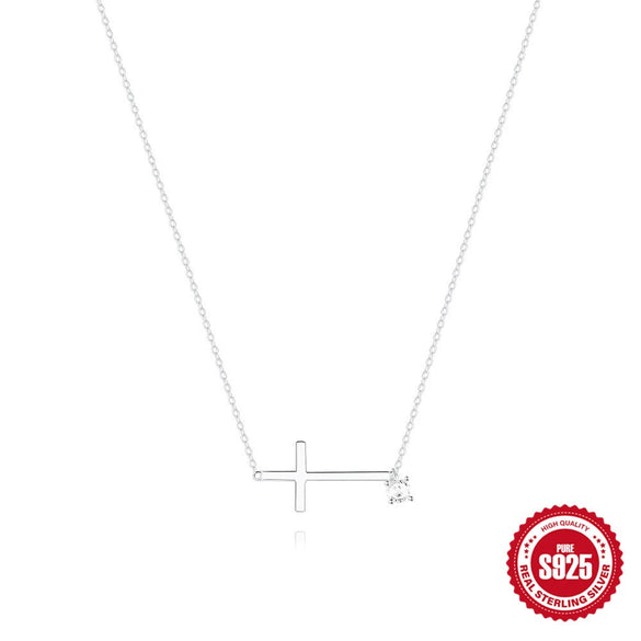 Fashion S925 Sterling Silver Cross Zircon Ochain Clavicle Chain Necklace With Diamond Treatment And Geometric Design