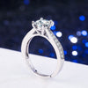 Fashion S925 Sterling Silver Four Claw Simulated Diamond Adjustable Ring For Women Electroplated Silver Ring