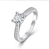Fashion S925 Sterling Silver Four Claw Simulated Diamond Adjustable Ring For Women Electroplated Silver Ring