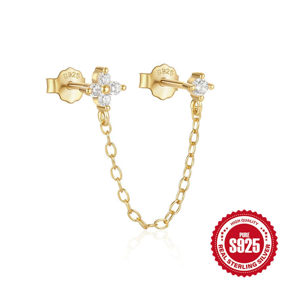 Fashion S925 Sterling Silver Geometric Tassel Diamond Embedded Connected Stacking Ear Line Earrings For Women