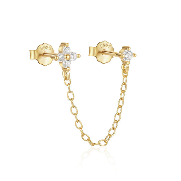 Fashion S925 Sterling Silver Geometric Tassel Diamond Embedded Connected Stacking Ear Line Earrings For Women