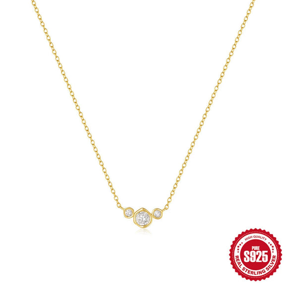 Fashion S925 Sterling Silver Overlapping Collarbone Necklace With Geometric Design And Zircon Treatment For Women