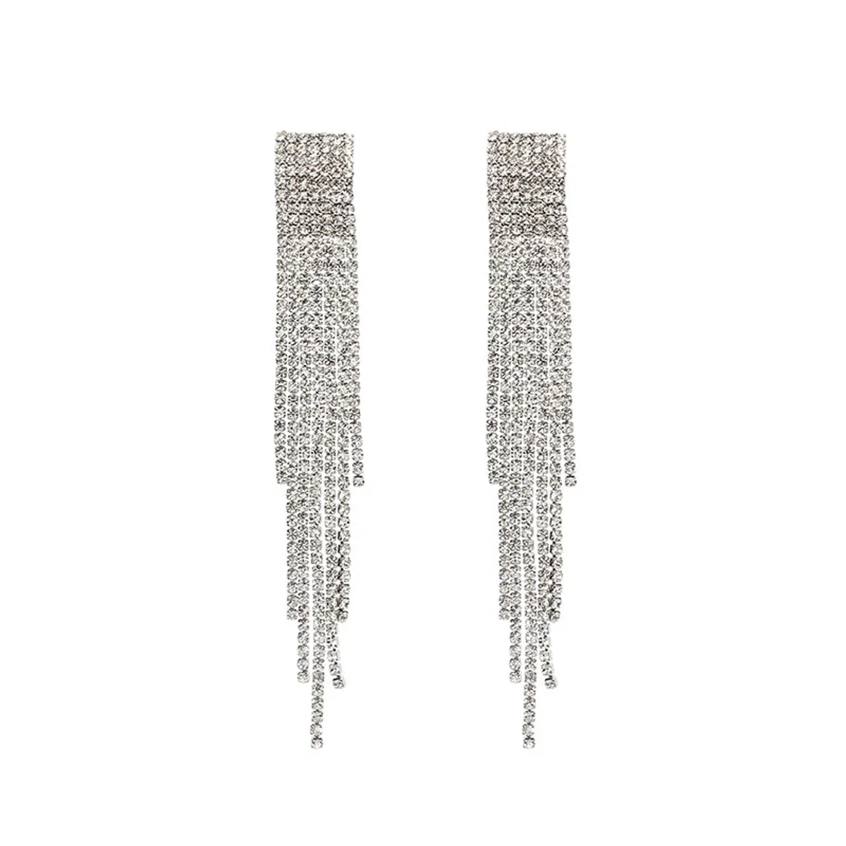 Fashion S925 Silver Needle Long Tassel Rhinestone Earrings For Women