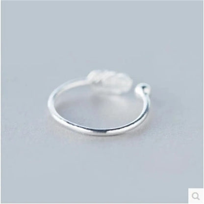 Fashion S925 Sterling Silver Feather Leaf Open Ring