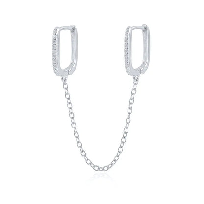 Fashion S925 Sterling Silver U-Shaped Diamond Tassel Chain Ear Clip Earrings