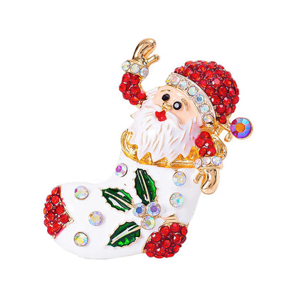 Fashion Santa Claus Alloy Plating Inlay Rhinestones Unisex Brooches