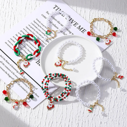 Fashion Santa Claus Beaded Alloy Plating Women'S Bracelets Necklace 1 Piece