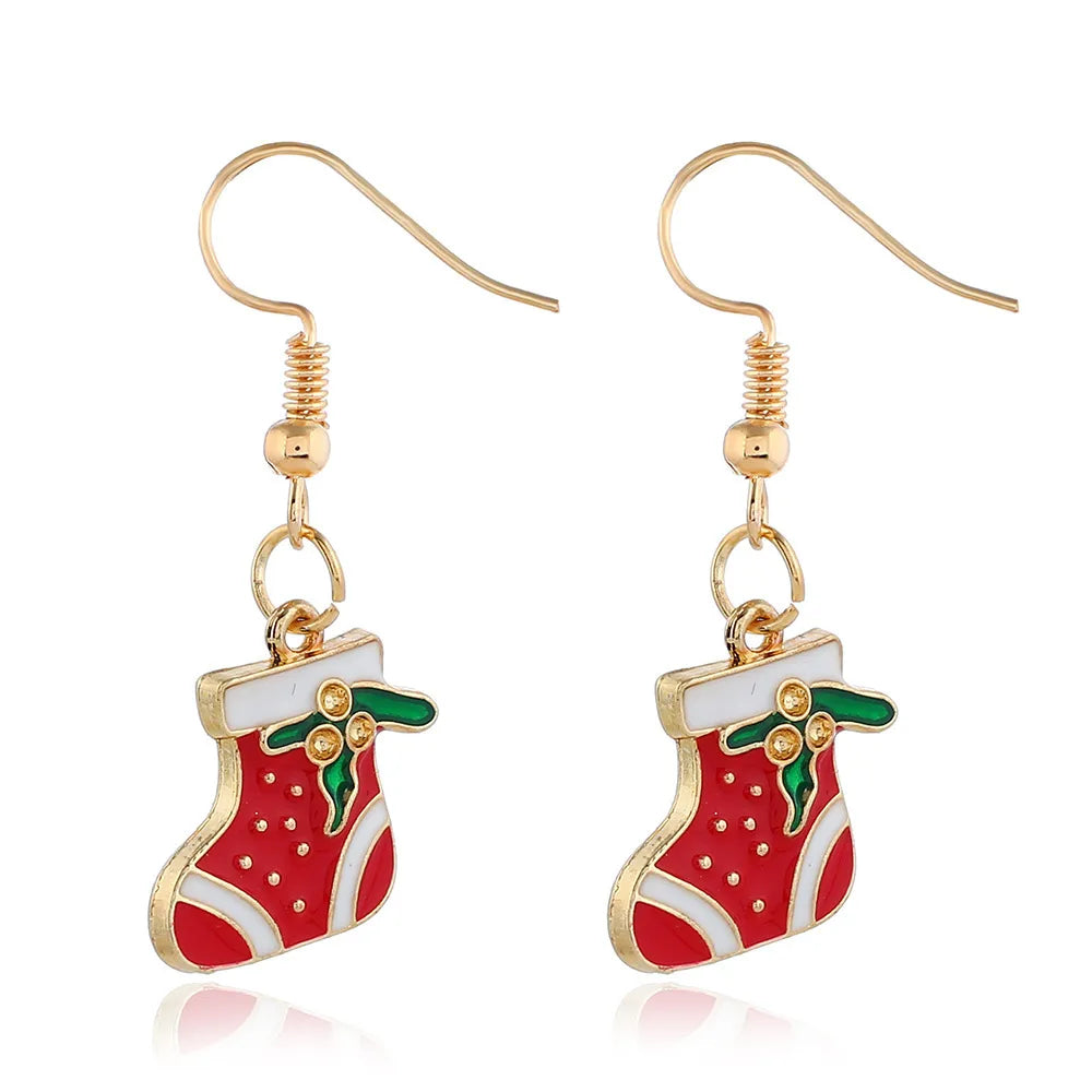 Fashion Santa Claus Christmas Socks Bell Alloy Pearl Inlay Rhinestones Women'S Drop Earrings 1 Pair