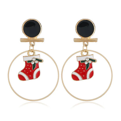 Fashion Santa Claus Christmas Socks Bell Alloy Pearl Inlay Rhinestones Women'S Drop Earrings 1 Pair