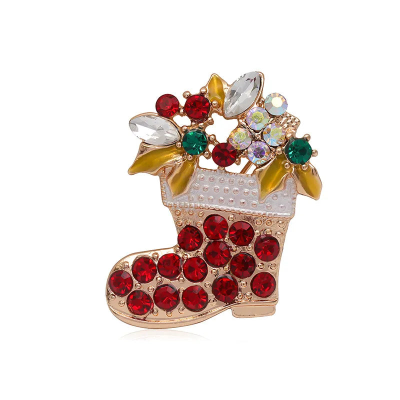 Fashion Santa Claus Gift Box Snowman Alloy Enamel Inlay Rhinestones Unisex Brooches