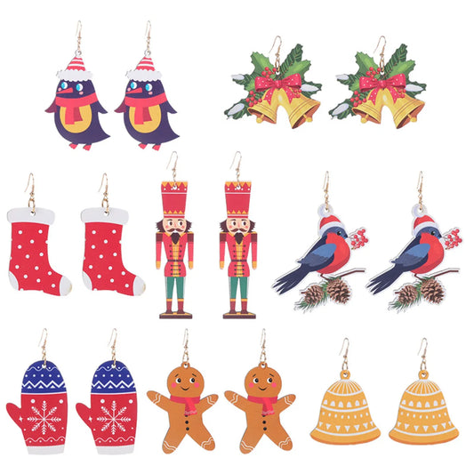 Fashion Santa Claus Gingerbread Bell Wood Printing Women's Drop Earrings 1 Pair