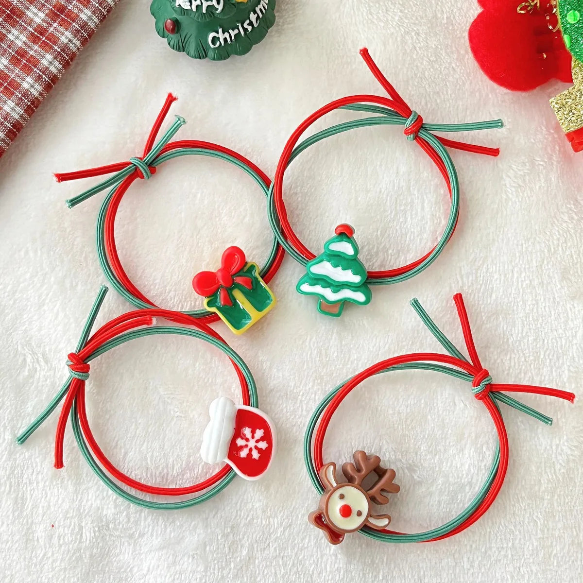 Fashion Santa Claus Gingerbread Snowman Elastic String Handmade Hair Tie 1 Piece