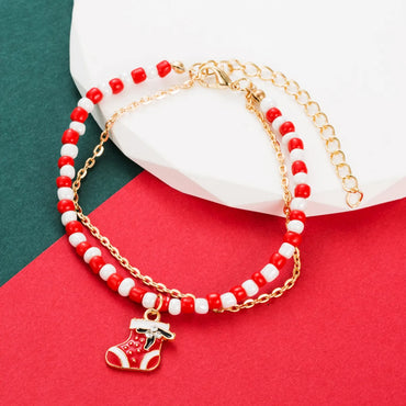 Fashion Santa Claus Snowman Alloy Beaded Enamel Women's Bracelets 1 Piece