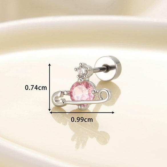 Fashion Saturn Ear Studs Titanium Steel With Flower Pattern Electroplating For Unisex