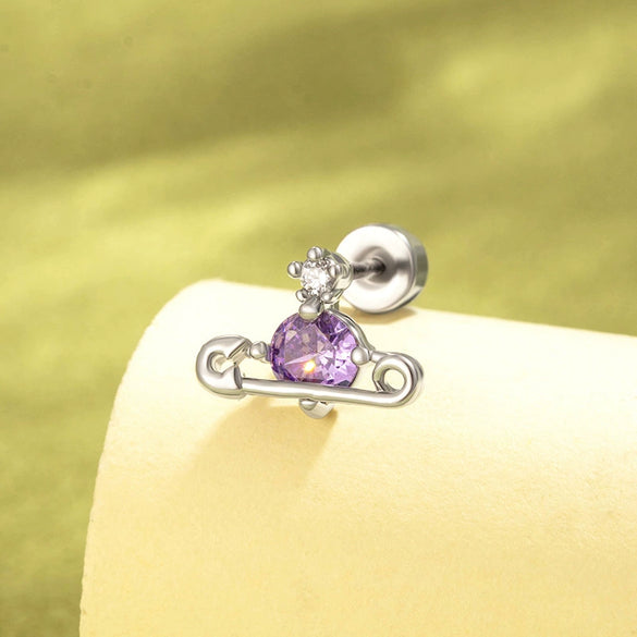 Fashion Saturn Ear Studs Titanium Steel With Flower Pattern Electroplating For Unisex