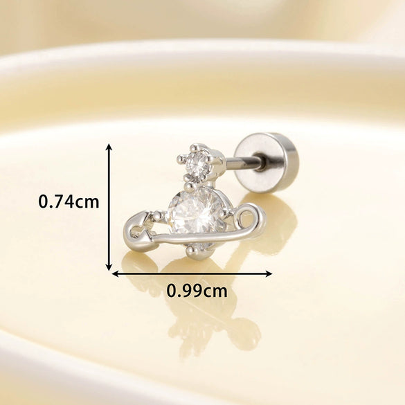 Fashion Saturn Ear Studs Titanium Steel With Flower Pattern Electroplating For Unisex