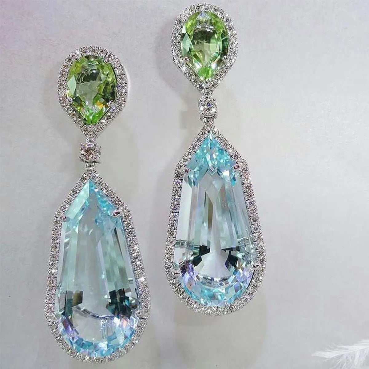 Fashion Sea Blue Zircon Geometric Copper Earrings Wholesale