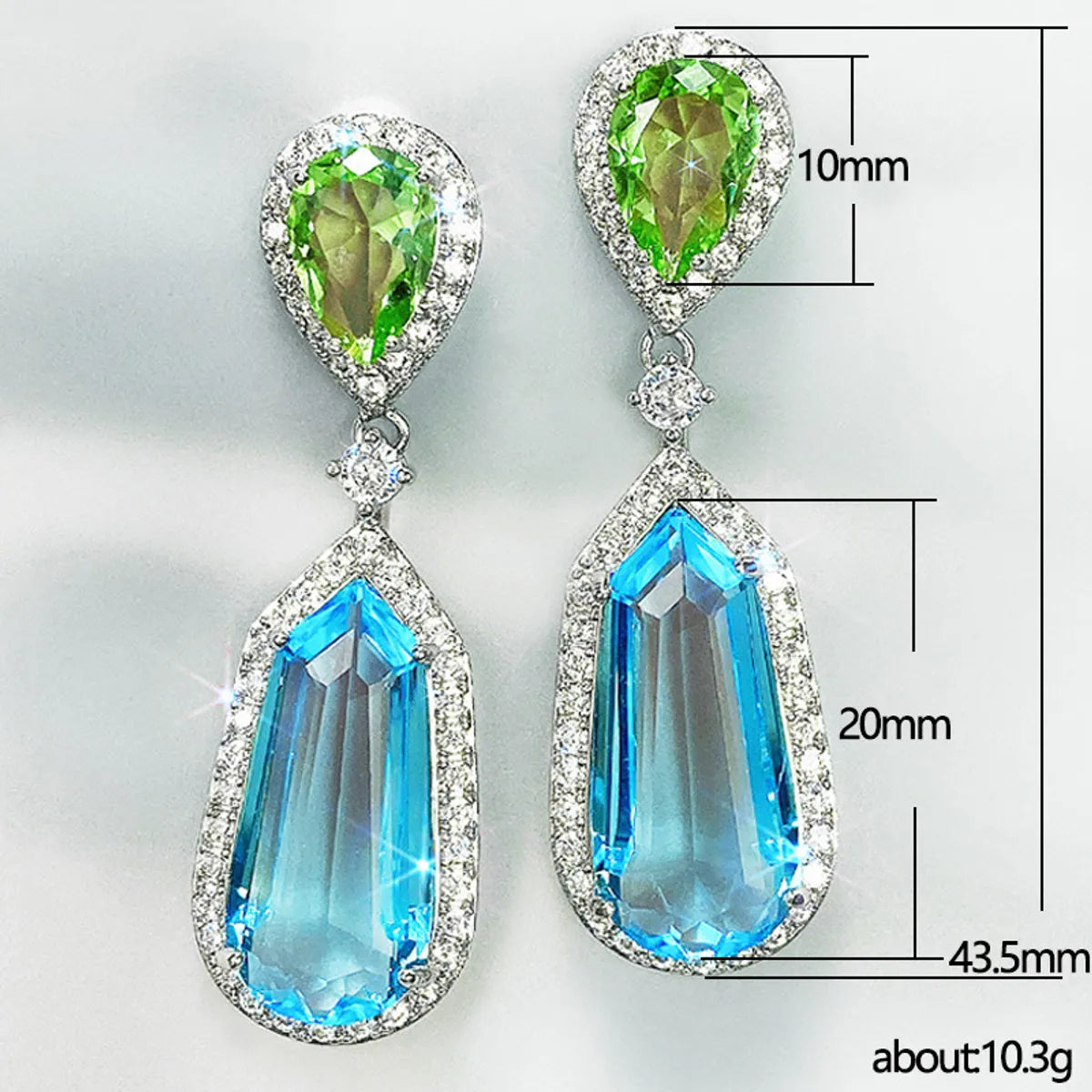 Fashion Sea Blue Zircon Geometric Copper Earrings Wholesale