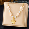 Fashion Seaside Resort Style Stainless Steel Necklace With Star Shape And Star Pattern Electroplated For Women