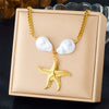 Fashion Seaside Resort Style Stainless Steel Necklace With Star Shape And Star Pattern Electroplated For Women