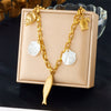 Fashion Seaside Resort Style Stainless Steel Necklace With Star Shape And Star Pattern Electroplated For Women