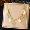 Fashion Seaside Resort Style Stainless Steel Necklace With Star Shape And Star Pattern Electroplated For Women