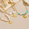 Fashion Seaside Resort Style Stainless Steel Necklace With Star Shape And Star Pattern Electroplated For Women