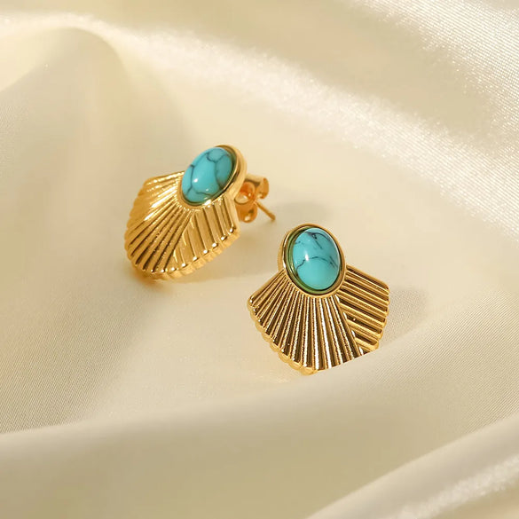 Fashion Sector Gold Plated 304 Stainless Steel Turquoise Ear Studs