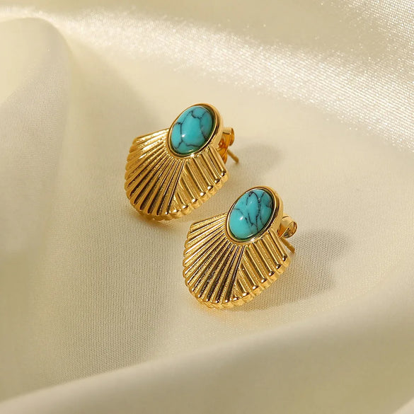 Fashion Sector Gold Plated 304 Stainless Steel Turquoise Ear Studs