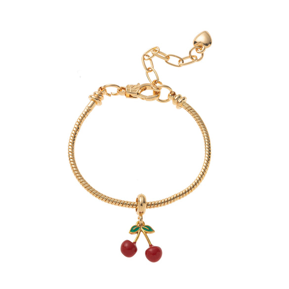 Fashion Sense Little Fresh Strawberry Cherry Fruit Series Brass Bracelet With Pendant Electroplated