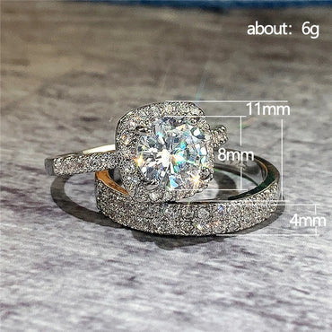 Fashion Set New Inlaid Zircon Couple Wedding Copper Ring Wholesale