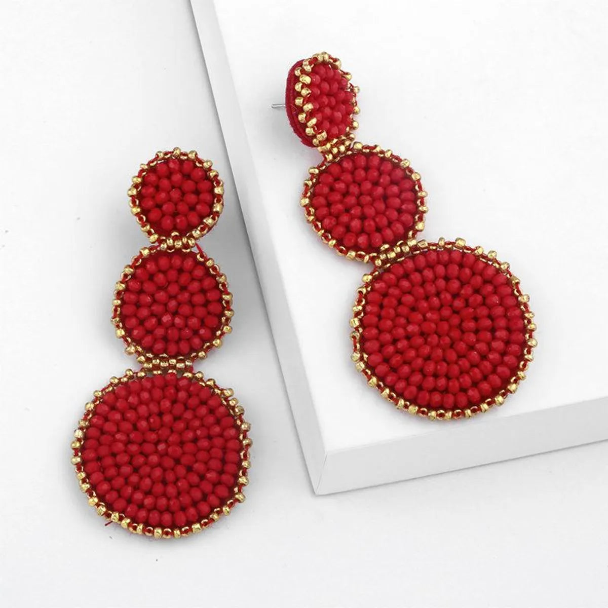 Fashion-shaped Round Mosaic Rice Beads Imitated Crystal Earrings Nhas132599