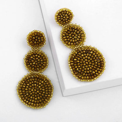 Fashion-shaped Round Mosaic Rice Beads Imitated Crystal Earrings Nhas132599