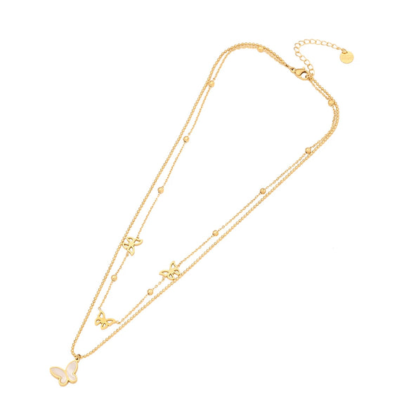 Fashion Shell Butterfly Insect Pattern Stainless Steel Multi Layer O Shaped Chain Necklace With Electroplating For Women
