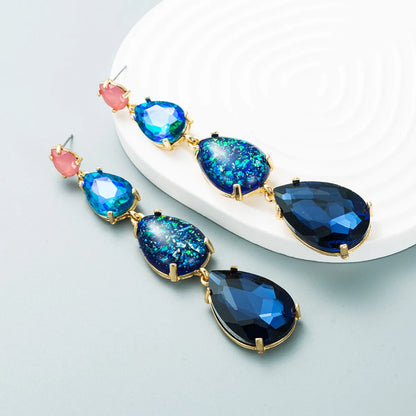 Fashion Shiny Long Drop-shaped Colorful Alloy 
rhinestone Earrings