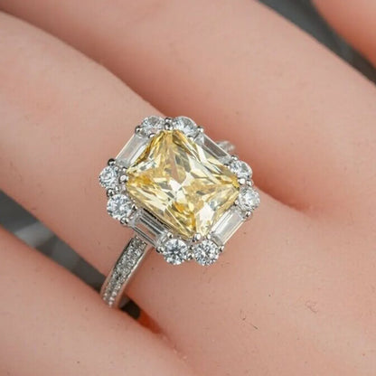 Fashion Shiny Yellow Zircon Engagement Copper Ring Women's Fashion Party Jewelry