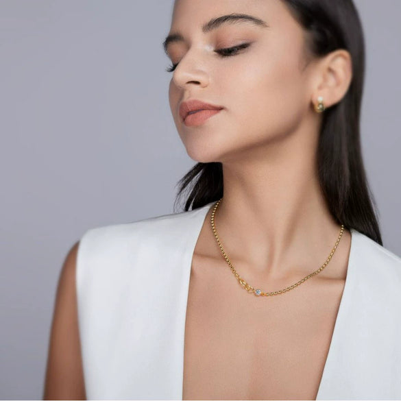 Fashion 925 Silver Stackable Clavicle Necklace With Moissanite Inlay And Geometric Pattern