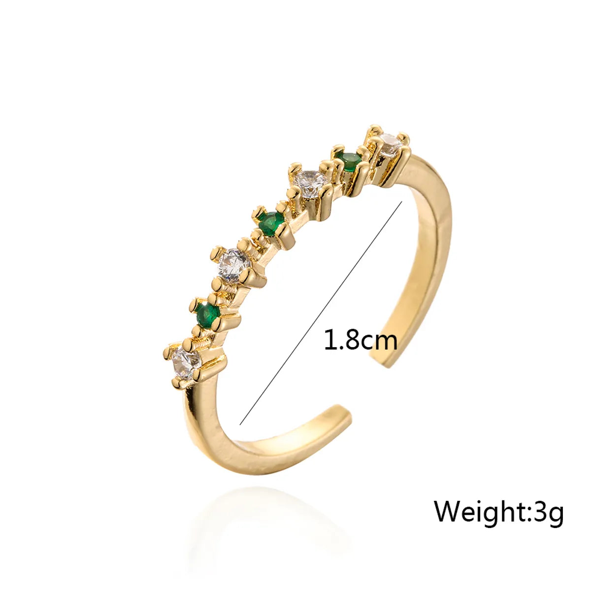 Fashion Simple 18k Gold Plated Micro Inlaid Green Zircon Geometric Open Adjustable Ring