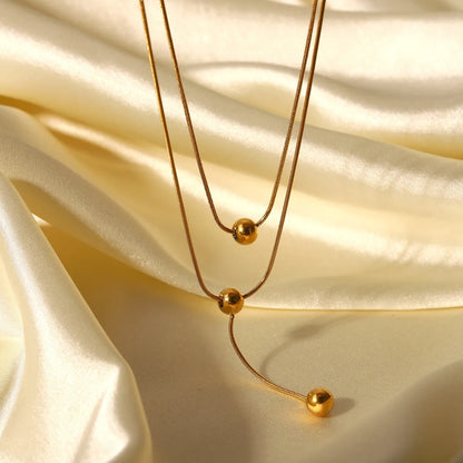 Fashion Simple 18k Gold Stainless Steel Double Layer Necklace