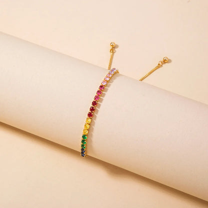 Fashion Simple Adjustable Geometric Colorful Inlaid Zircon Copper Bracelet