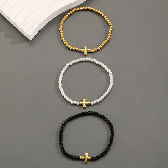 Fashion Simple Allmatch Beaded Elastic Alloy Bracelet With Heart Shape Pattern And Electroplating Treatment For Men And Women